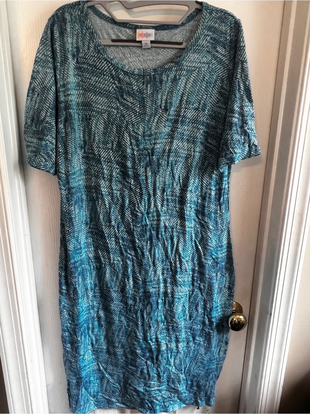LuLaRoe Teal Patterned Midi Julia Dress